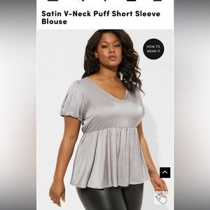 ⚡️5/$25⚡️Satin V-Neck Puff Blouse Sz 2 x from Torrid NWT